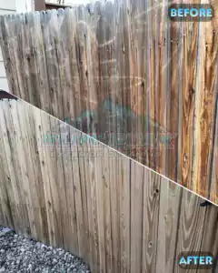 Before and after of a clean fence